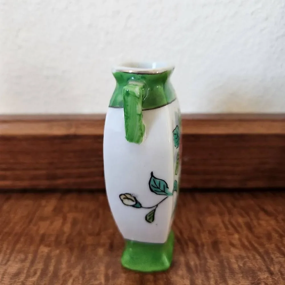 Japanese vase occupied Japan floral green cream home decor vintage miniature
